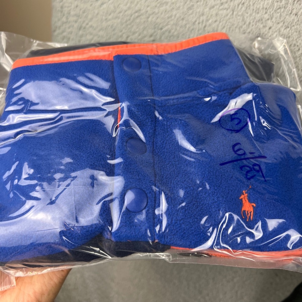 Polo Ralph Lauren Kids Fleece Pullover Blue Navy Orange Snap Mock Neck Size 5 - Picture 8 of 8